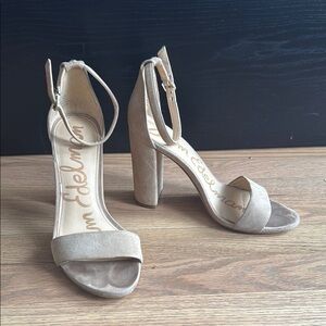 Sam Edelman Women's Yaro Nude Suede Open Toe Heels